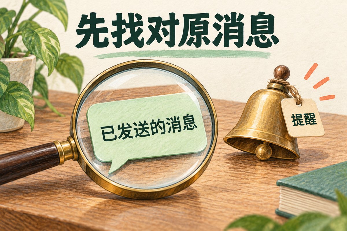 对已经发送的原消息设置提醒,先核对消息内容与所在会话